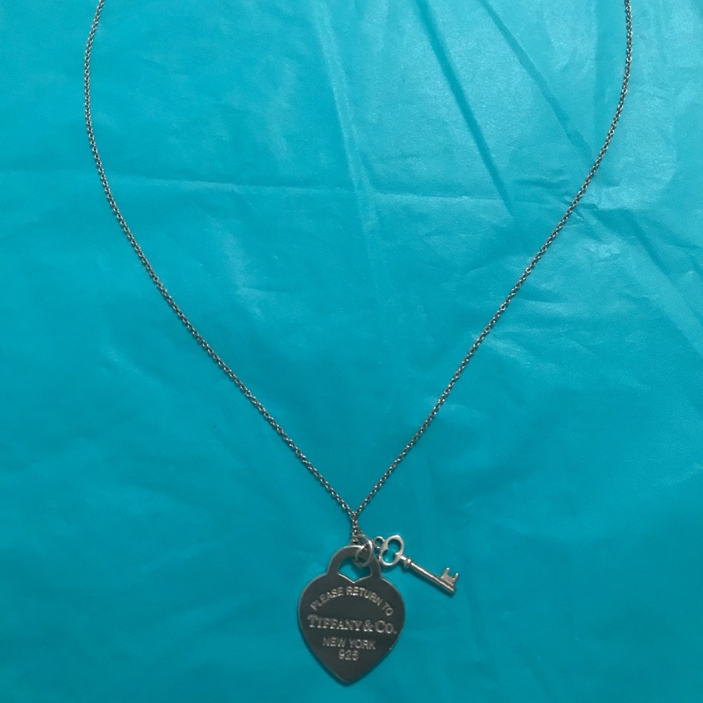 Tiffany Sterling Silver heart and key pendant.
